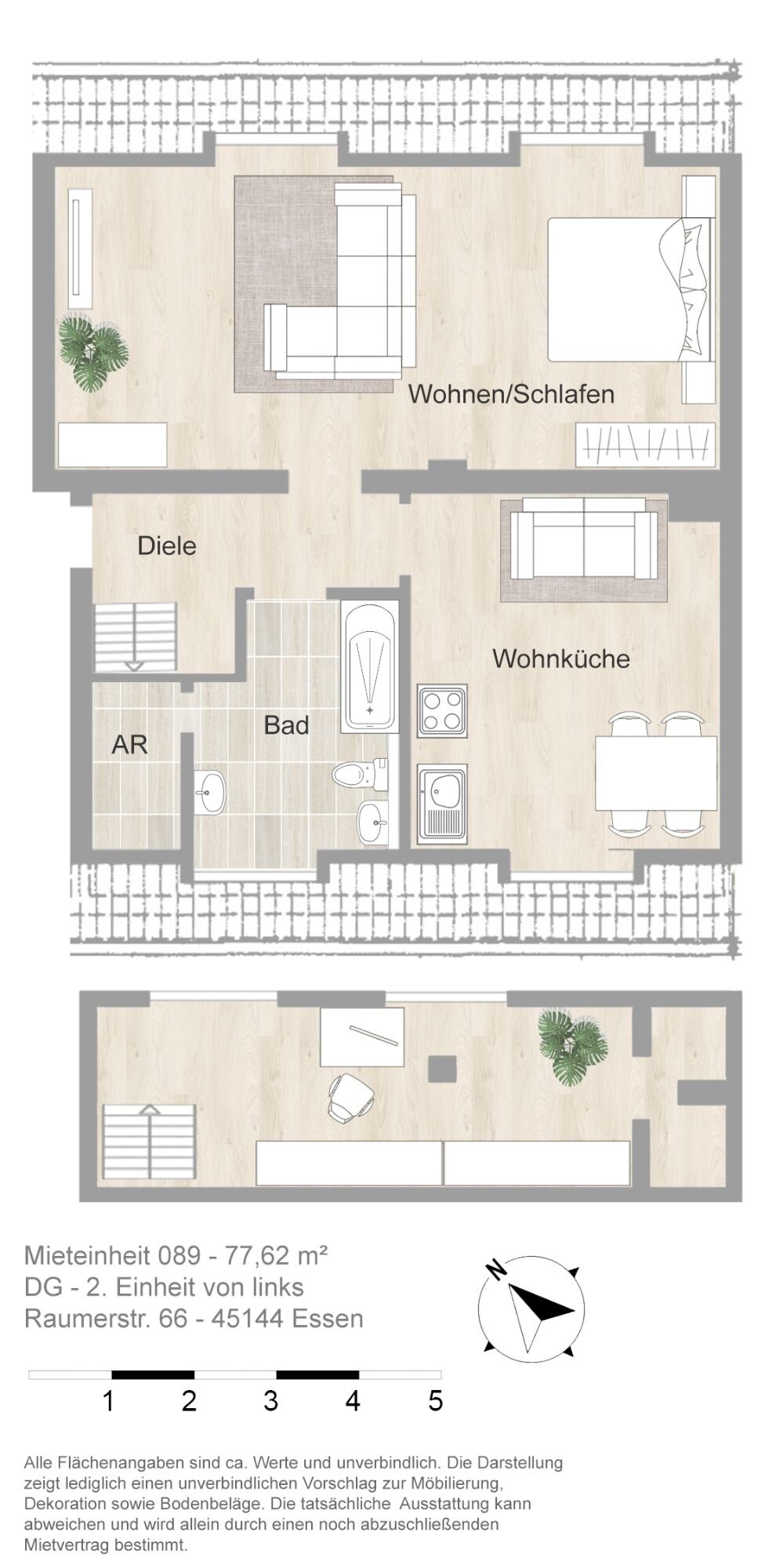 Wohnung zur Miete 699 € 2 Zimmer 77,6 m²<br/>Wohnfläche Raumerstr. 66 Frohnhausen Essen 45144