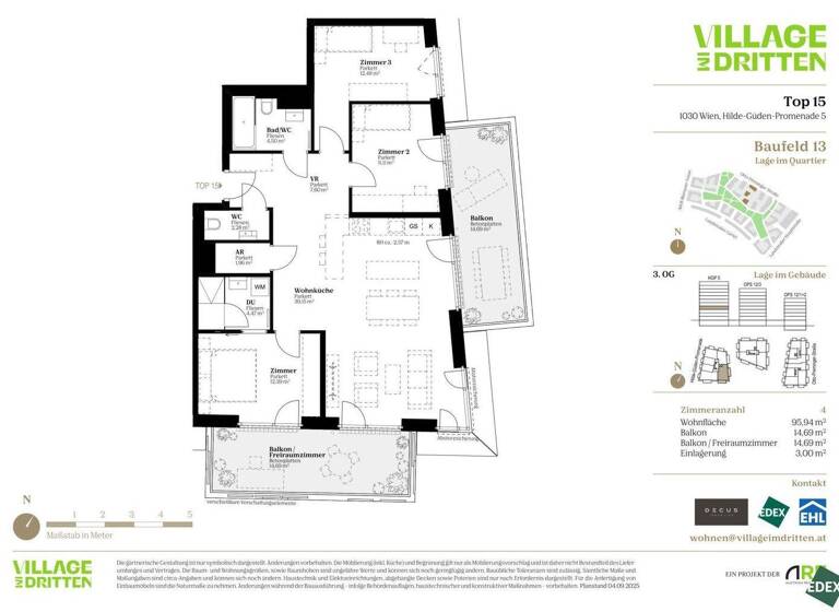 Terrassenwohnung zum Kauf - Erstbezug 822.000 € 4 Zimmer 95,9 m² 3. Geschoss Otto-Preminger-Straße Wien 1030