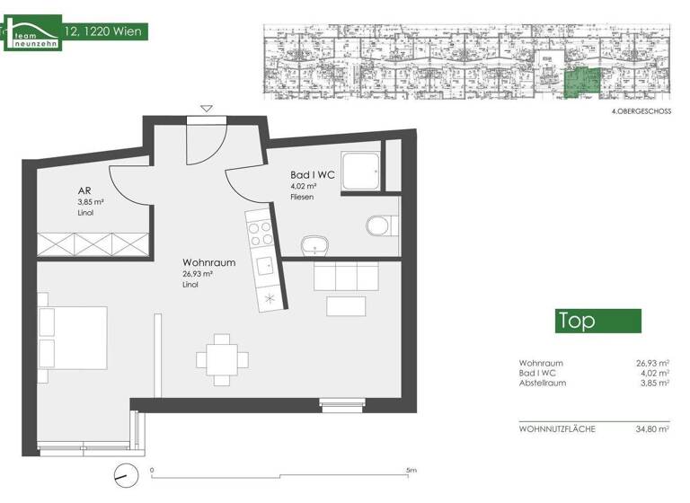 Studio zur Miete 638 € 1 Zimmer 34,8 m² 4. Geschoss frei ab 01.06.2026 Tokiostraße 12 Wien 1220