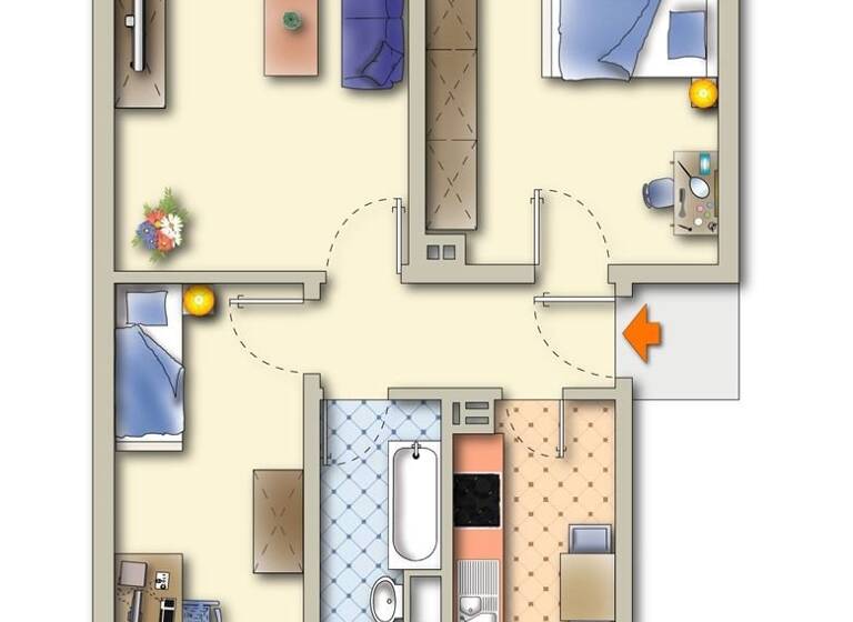 Wohnung zur Miete 335 € 3 Zimmer 59,2 m²<br/>Wohnfläche 4.<br/>Geschoss Brandenburger Straße 57 Finsterwalde Finsterwalde 03238