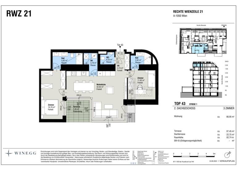 Wohnung zum Kauf - Erstbezug 1.190.000 € 3 Zimmer 81 m² 5. Geschoss Rechte Wienzeile 21 Wien 1040