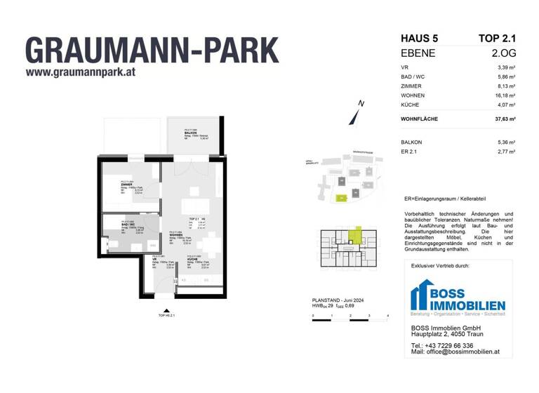 Wohnung zum Kauf - Erstbezug 218.000 € 2 Zimmer 37,6 m² 2. Geschoss Graumannpark 5 Traun 4050