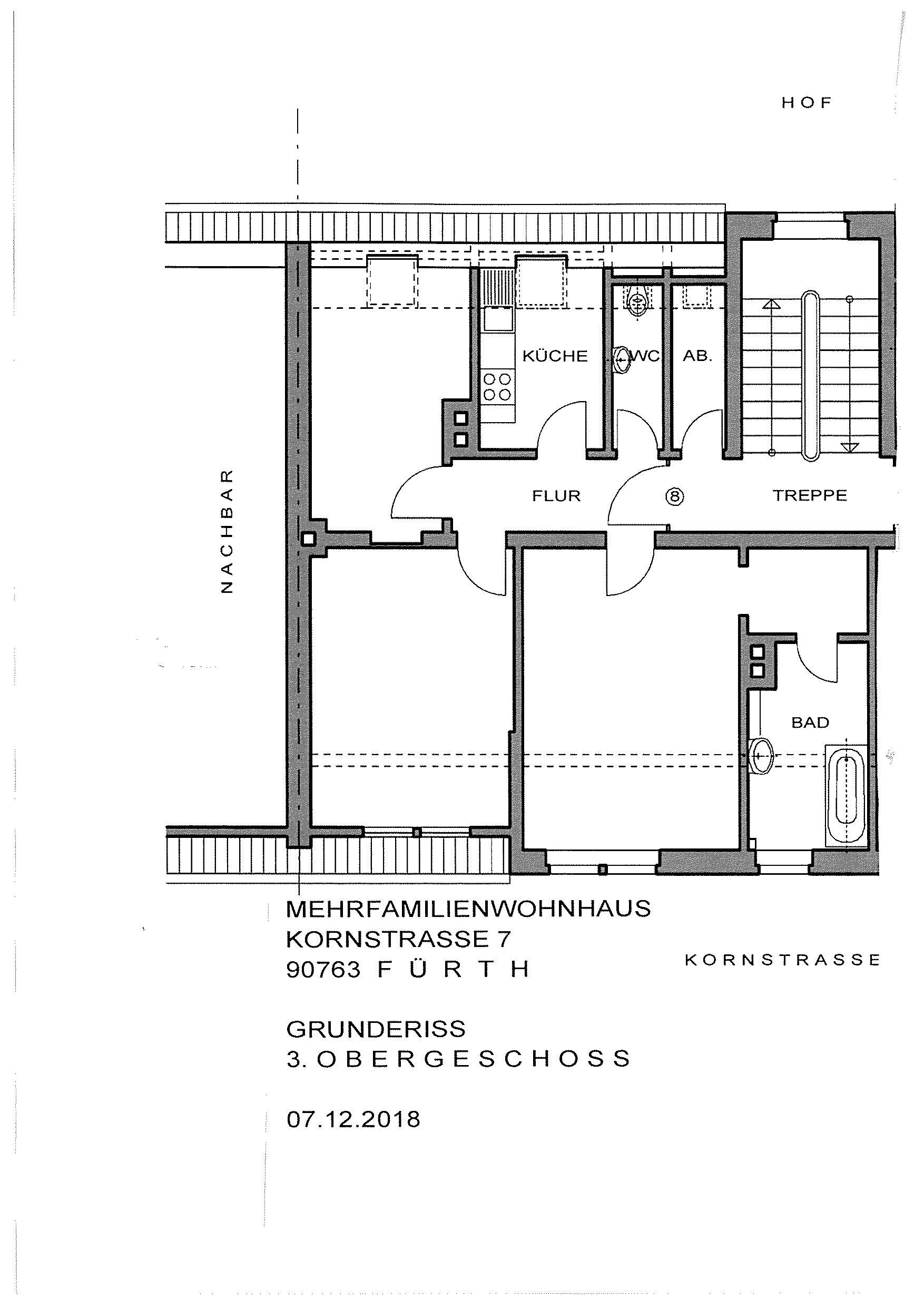 Wohnung zur Miete 750 € 3 Zimmer 70 m²<br/>Wohnfläche 3.<br/>Geschoss 01.01.2025<br/>Verfügbarkeit Kornstr. 7, 3OGL Südstadt 50 Fürth 90763