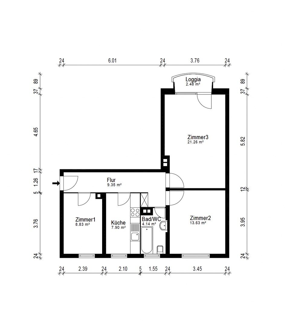 Wohnung zum Kauf provisionsfrei 349.900 € 3 Zimmer 66 m²<br/>Wohnfläche 1.<br/>Geschoss Gerauer Str. 55 Niederrad Frankfurt am Main 60528