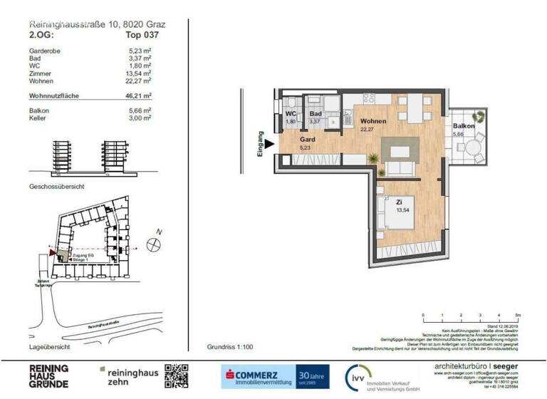 Wohnung zur Miete 554 € 2 Zimmer 46,2 m² 2. Geschoss Eggenberg Graz,14.Bez.:Eggenberg 8020