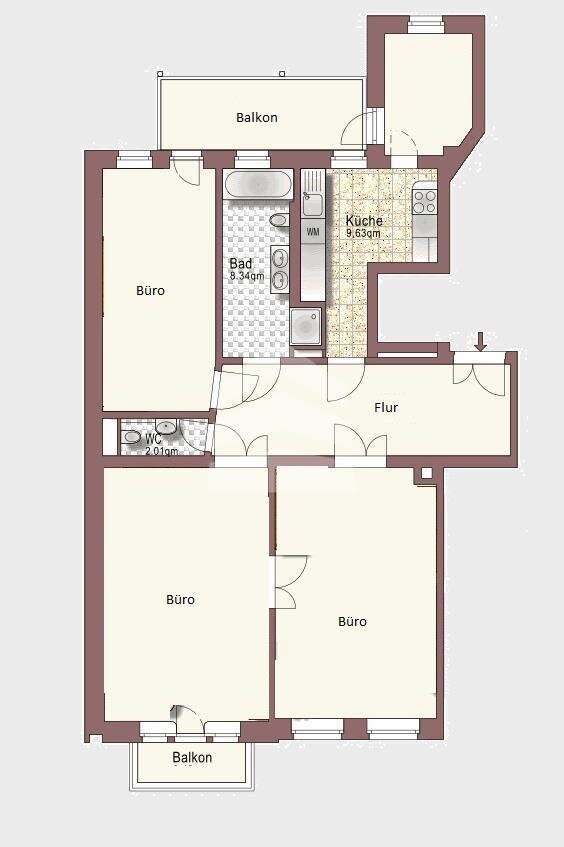 Bürofläche zur Miete provisionsfrei 14,50 € 3,5 Zimmer 108 m²<br/>Bürofläche ab 108 m²<br/>Teilbarkeit Tschaikowskistraße 20 Zentrum - Nordwest Leipzig 04109