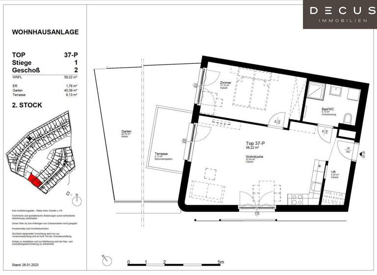 Wohnung zur Miete 1.072 € 2 Zimmer 58,2 m² 2. Geschoss Wien 1220