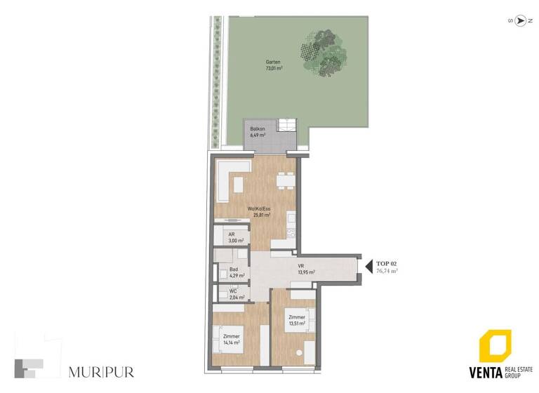 Wohnung zum Kauf 416.979 € 3 Zimmer 76,7 m² EG Lagergasse 56 Gries Graz 8020