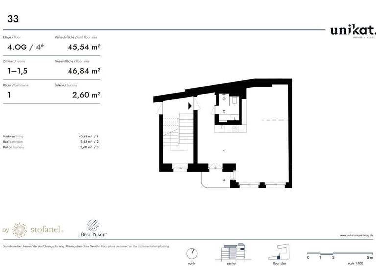 Studio zur Miete 1.639 € 1 Zimmer 45,5 m² 4. Geschoss frei ab sofort Wöhlertstraße 21 Mitte Berlin 10115