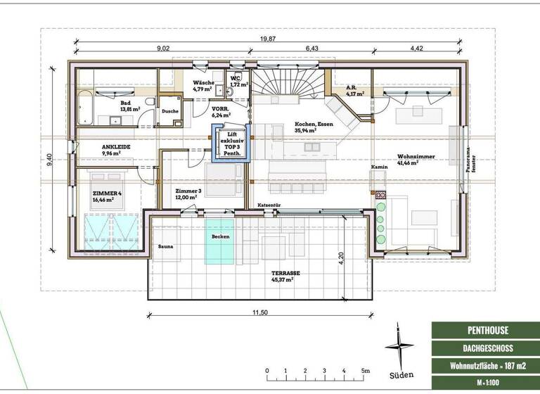 Penthouse zum Kauf provisionsfrei 1.750.000 € 5 Zimmer 187 m² 2. Geschoss Draxlerstraße, Hallwang Morzg Esch 5020
