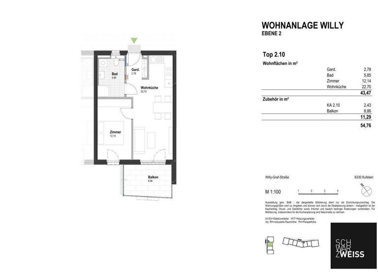 Wohnung zum Kauf - Erstbezug 299.000 € 2 Zimmer 43,5 m² 2. Geschoss Kufstein 6330