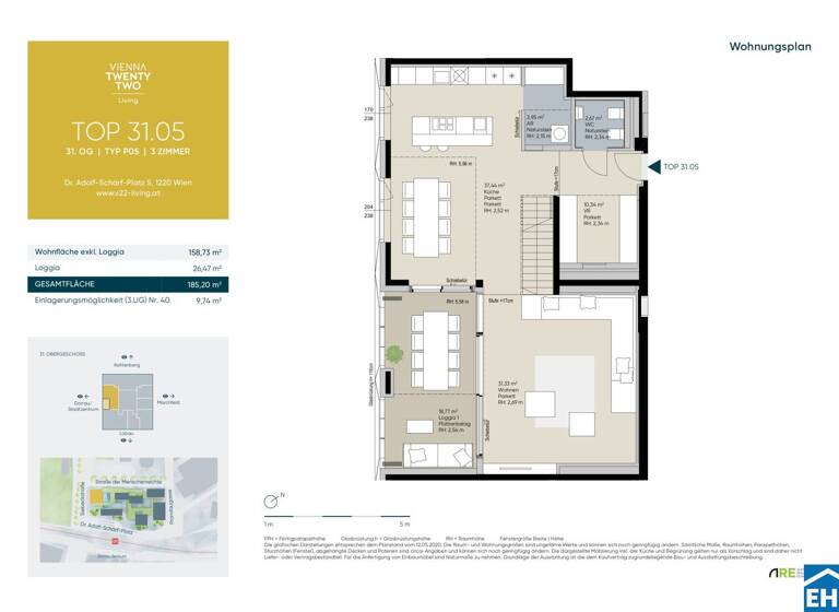 Wohnung zum Kauf - Erstbezug 2.595.000 € 3 Zimmer 158,7 m² 31. Geschoss Doktor-Adolf-Schärf-Platz Wien 1220