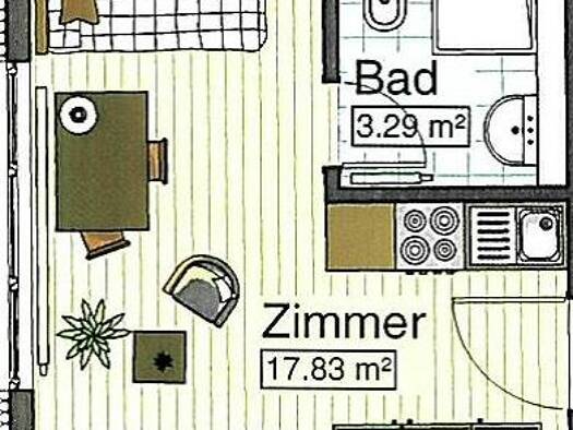 Studio zur Miete 540 € 1 Zimmer 21,1 m² 1. Geschoss frei ab sofort Stadtmitte Neu-Ulm 89231