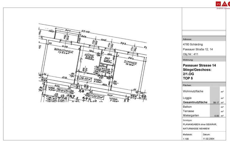 Wohnung zur Miete 403 € 2 Zimmer 58,2 m² 1. Geschoss Passauer Straße 14 Schärding Innere Stadt 4780