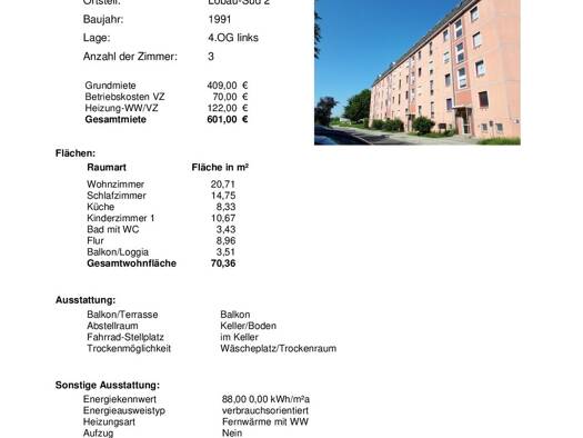 Wohnung zur Miete 409 € 3 Zimmer 70,4 m² Geschoss 4/5 frei ab sofort Löbau 02708
