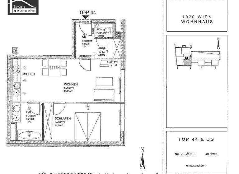 Wohnung zur Miete 997 € 2 Zimmer 49,5 m² 6. Geschoss Kaiserstraße 68 Wien 1070