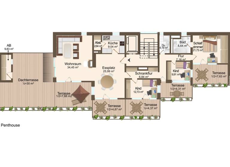 Penthouse zum Kauf 749.000 € 5 Zimmer 212 m²<br/>Wohnfläche 7.<br/>Geschoss Grötzingen Karlsruhe / Grötzingen 76229