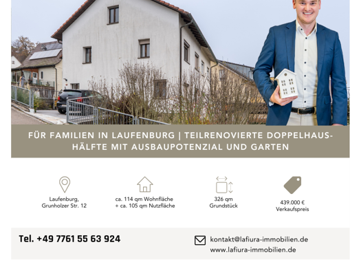 Doppelhaushälfte zum Kauf 439.000 € 3 Zimmer 114 m² 326 m² Grundstück frei ab 01.05.2026 Grunholzer Straße 12 Laufenburg 79725