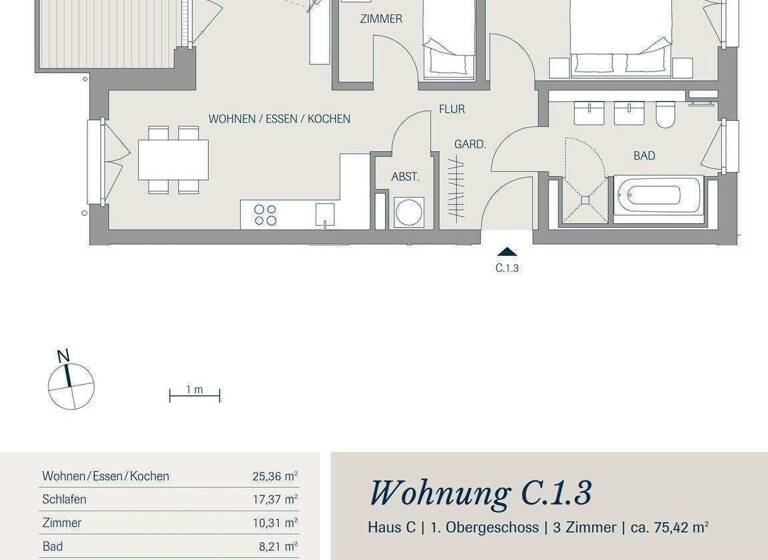 Wohnung zum Kauf - Erstbezug provisionsfrei 627.900 € 3 Zimmer 75,4 m² 1. Geschoss frei ab sofort Bundesstraße 27 Zarten Kirchzarten 79199