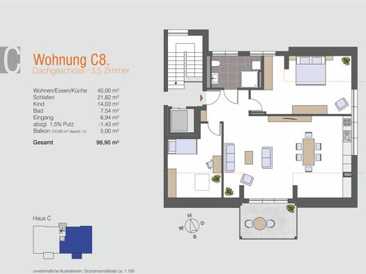 Wohnung zur Miete 1.750 € 3,5 Zimmer 98,9 m² 3. Geschoss frei ab 01.06.2026 Litzelstetter Str. 43c Wollmatingen Konstanz 78467