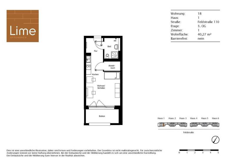 Studio zur Miete 730 € 1 Zimmer 40,3 m² 3. Geschoss frei ab 01.05.2026 Feldstraße 110 Offenbach am Main Offenbach 63071