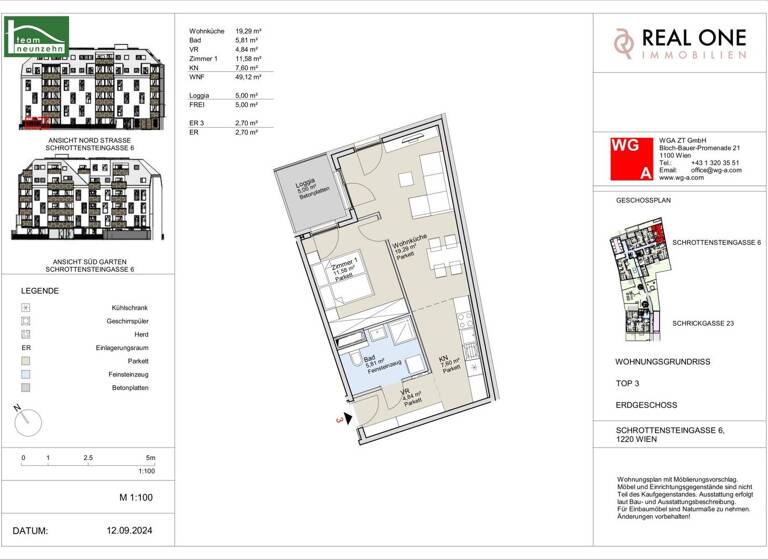 Wohnung zum Kauf - Erstbezug provisionsfrei 299.000 € 2 Zimmer 49,4 m² EG Schrottensteingasse 6 Wien 1220