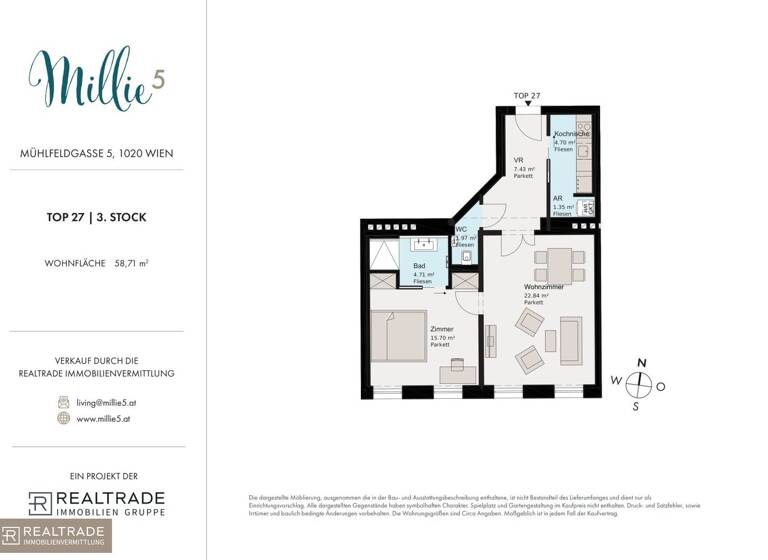Wohnung zum Kauf 419.000 € 2 Zimmer 58,7 m² 4. Geschoss Mühlfeldgasse 5 Wien 1020