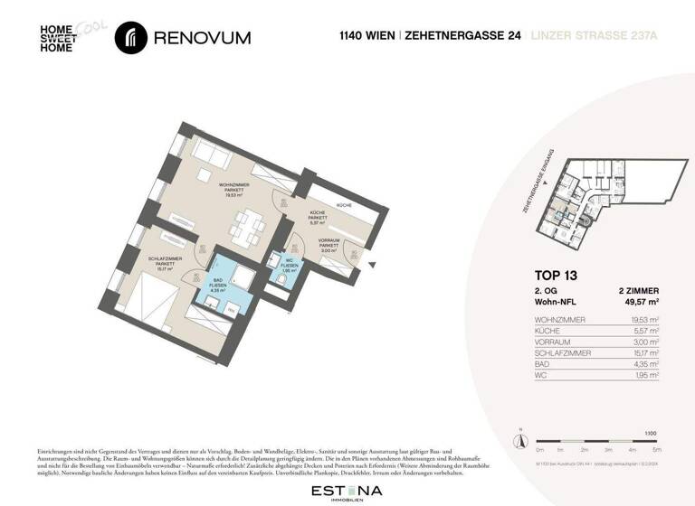 Wohnung zum Kauf - Erstbezug 269.000 € 2 Zimmer 50,1 m² 2. Geschoss Zehetnergasse Wien 1140