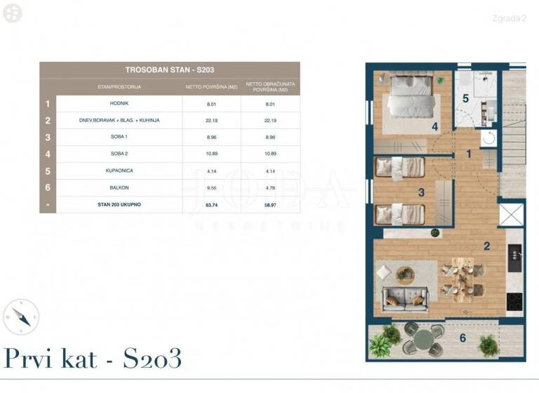 Wohnung zum Kauf 238.865 € 3 Zimmer 59 m² 1. Geschoss Novi Vinodolski