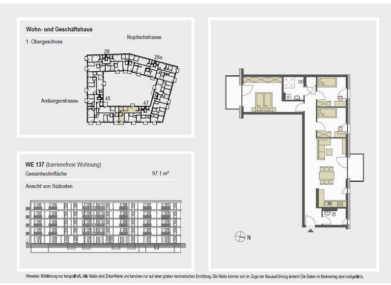 Wohnung zur Miete 1.565 € 4 Zimmer 96,7 m² 1. Geschoss frei ab sofort Ambergerstraße 47 Schweinau Nürnberg 90441