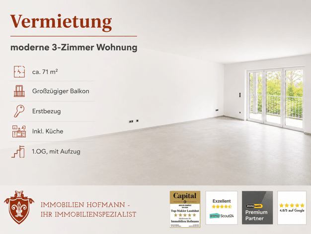 Wohnung zur Miete - Erstbezug 897 € 3 Zimmer 71 m² 1. Geschoss frei ab 01.10.2026 Mammingerschwaigen Mamming 94437