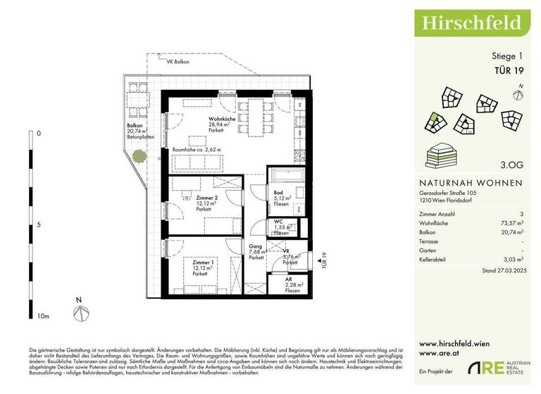 Wohnung zum Kauf - Erstbezug provisionsfrei 450.000 € 3 Zimmer 73,6 m² 3. Geschoss Wien 1210