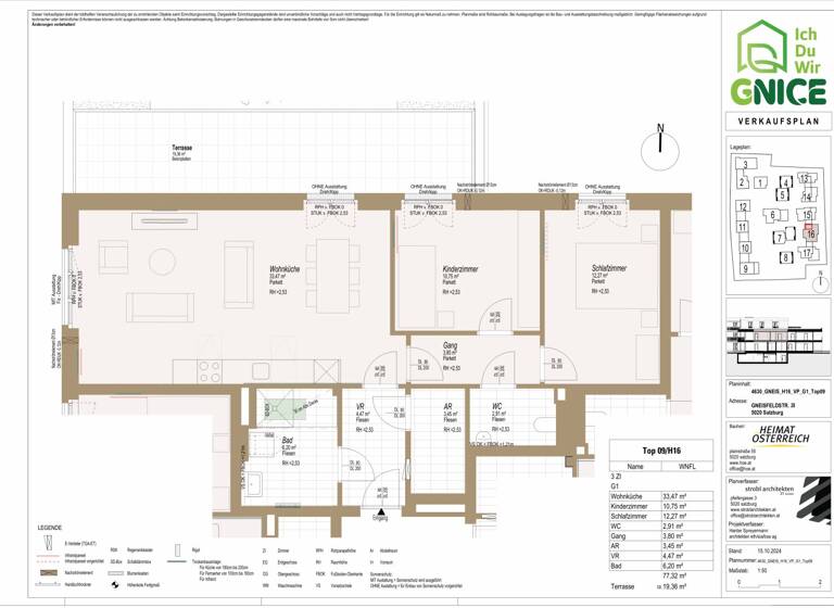 Wohnung zum Kauf - Erstbezug 431.753 € 3 Zimmer 77,4 m² 1. Geschoss Gneisfeldstraße 28 Morzg Salzburg 5020