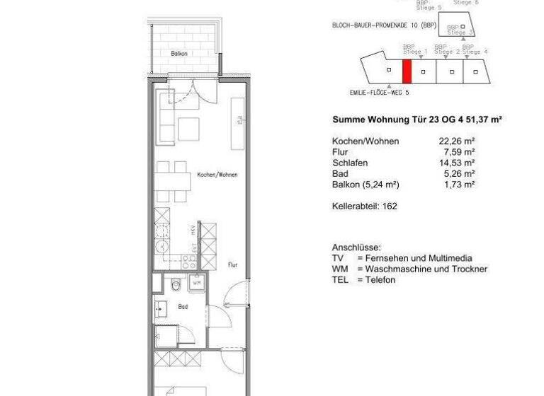 Wohnung zur Miete 862 € 2 Zimmer 49,6 m² 4. Geschoss frei ab sofort Bloch Bauer Promenade 10 Wien 1100