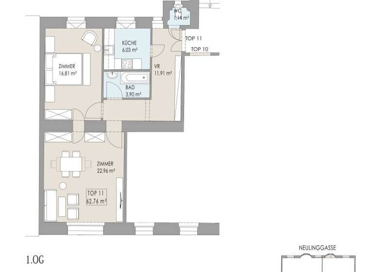 Wohnung zum Kauf 495.000 € 2 Zimmer 62,8 m² 1. Geschoss Neulinggasse Wien,Landstraße 1030