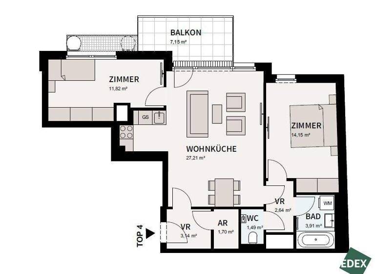 Wohnung zur Miete 1.281 € 3 Zimmer 1. Geschoss frei ab 01.04.2026 Wien 1180