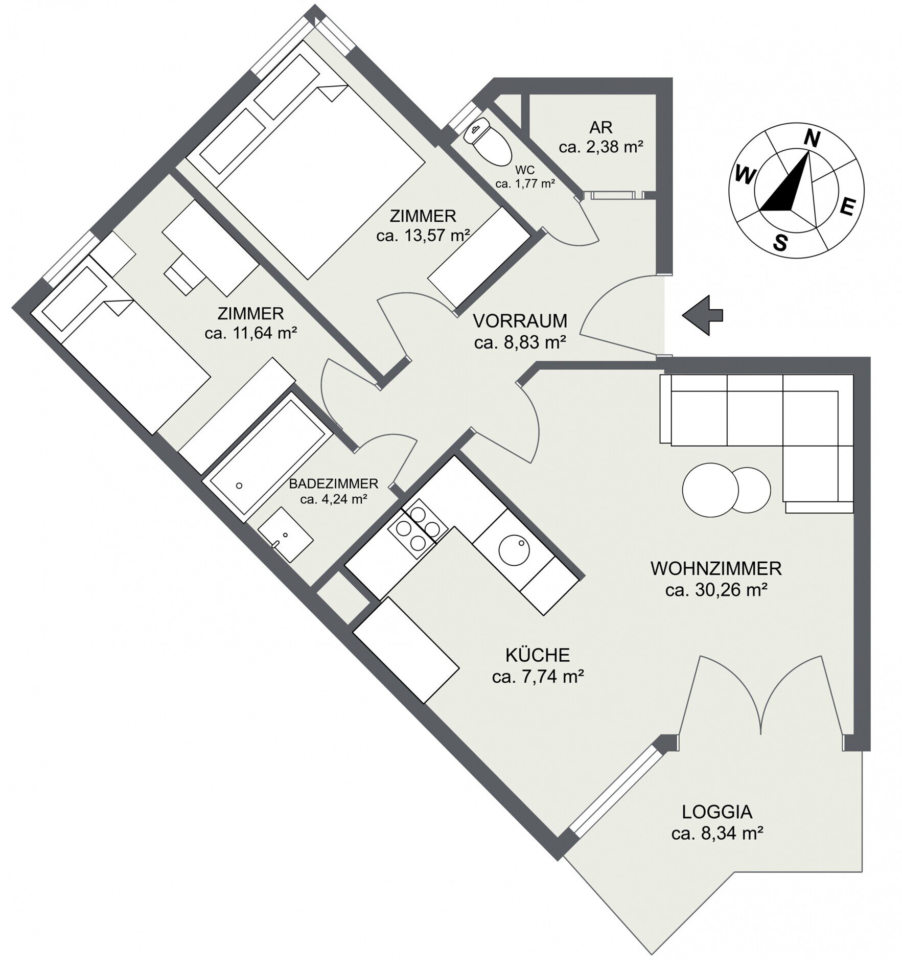 Wohnung zur Miete 765 € 3 Zimmer 80,4 m²<br/>Wohnfläche 1.<br/>Geschoss Mauerbach 3001