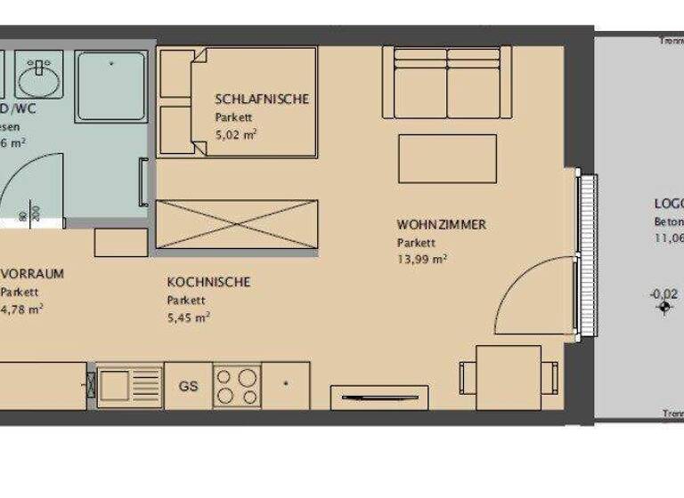 Wohnung zur Miete 696 € 1,5 Zimmer 34,5 m² 5. Geschoss frei ab 15.02.2026 Wien 1200