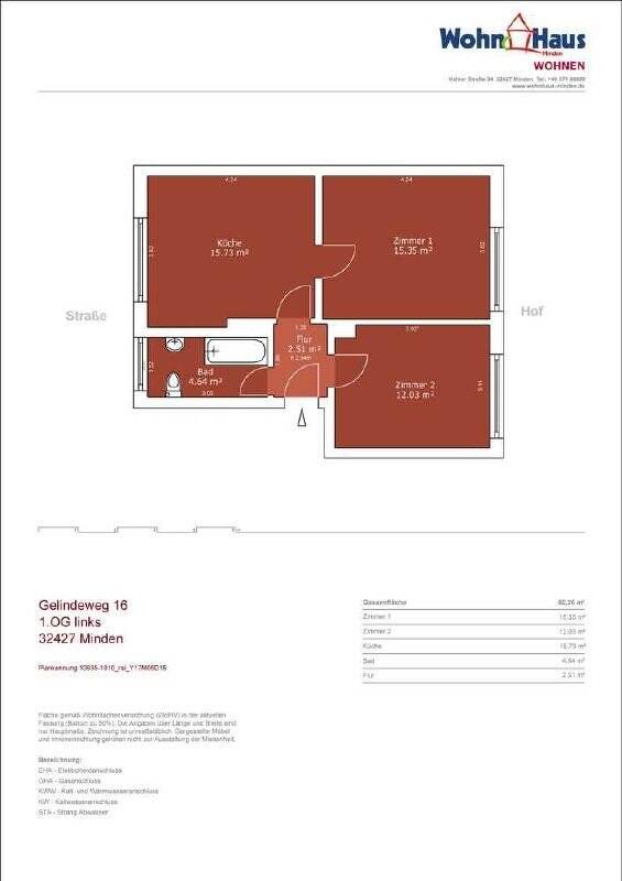 Wohnung zur Miete 649 € 2 Zimmer 50 m²<br/>Wohnfläche 01.08.2025<br/>Verfügbarkeit Gelindeweg 16 Innenstadt Minden 32427