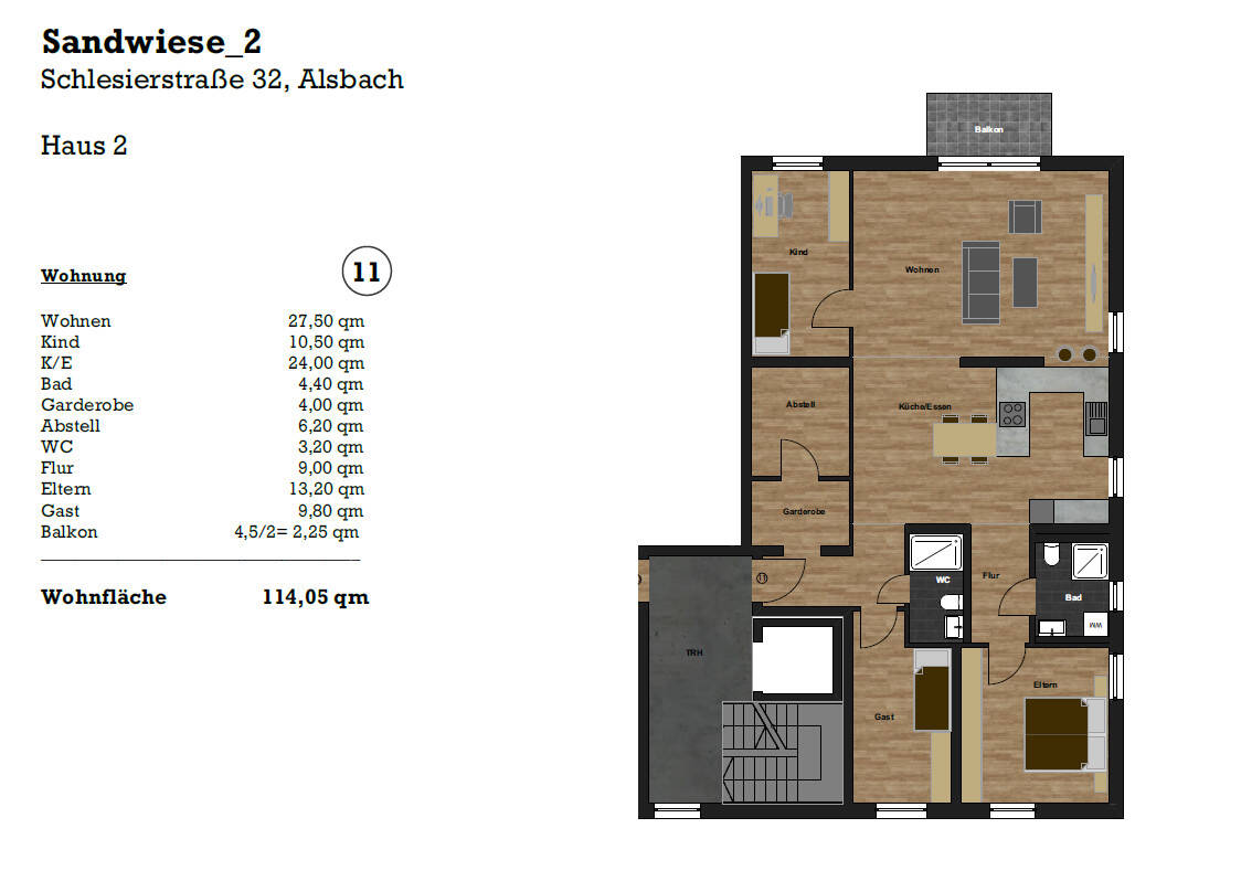 Wohnung zum Kauf 539.000 € 4 Zimmer 114 m²<br/>Wohnfläche 1.<br/>Geschoss Sandwiese Alsbach-Hähnlein / Sandwiese 64665