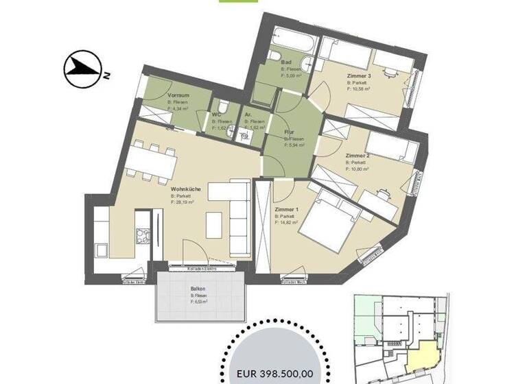 Wohnung zum Kauf provisionsfrei 398.500 € 4 Zimmer 83 m² 1. Geschoss Hauptstraße 89 Klosterneuburg 3400