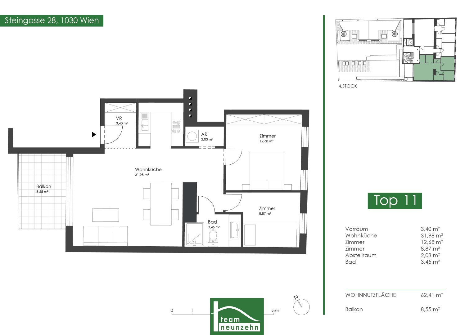 Wohnung zum Kauf 449.001 € 3 Zimmer 63 m²<br/>Wohnfläche 4.<br/>Geschoss Steingasse 28 Wien 1030