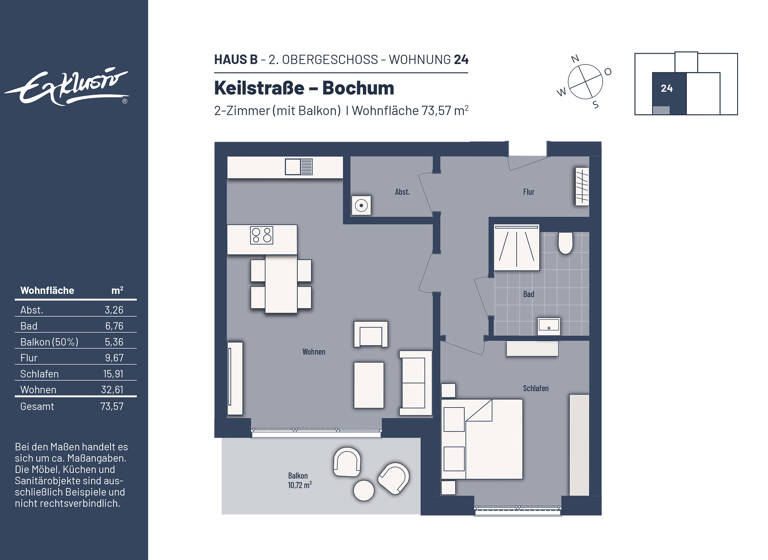 Wohnung zum Kauf provisionsfrei 309.000 € 2 Zimmer 73,6 m²<br/>Wohnfläche Linden Bochum 44879