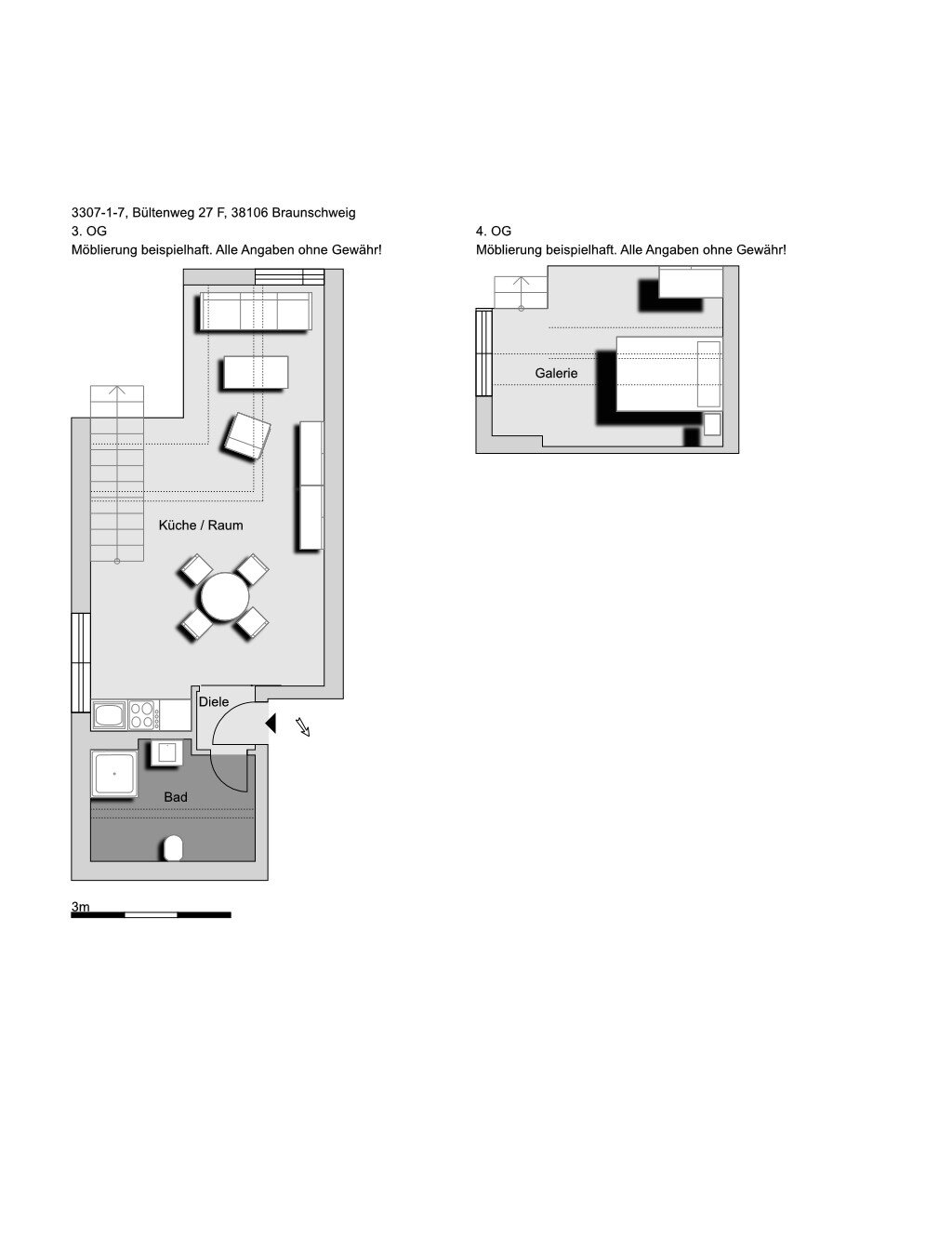 Wohnung zur Miete 430 € 2 Zimmer 42 m²<br/>Wohnfläche 3.<br/>Geschoss Bültenweg 27 F Nordbahnhof Braunschweig 38106