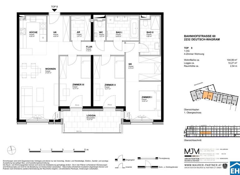 Wohnung zum Kauf - Erstbezug 421.700 € 4 Zimmer 105 m² 1. Geschoss Bahnhofstraße Deutsch-Wagram 2232