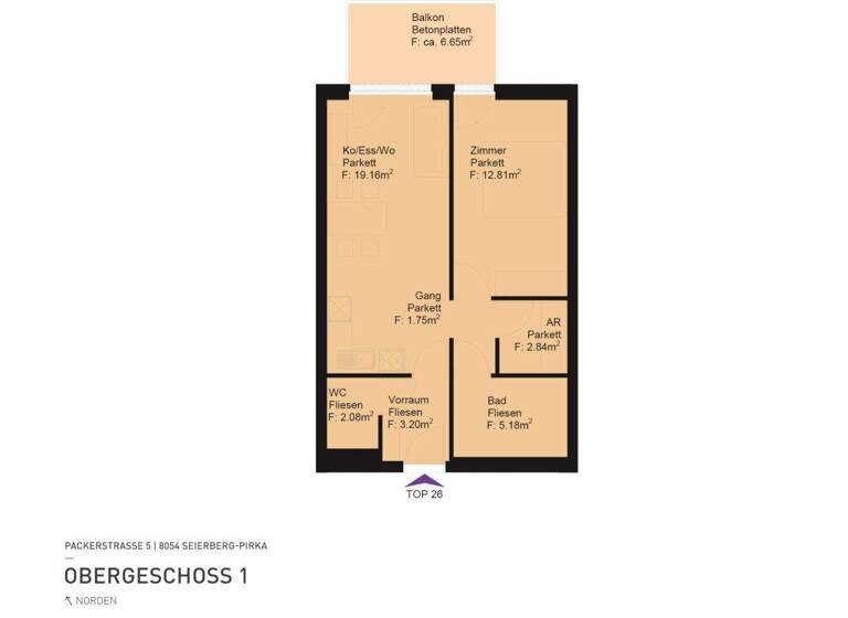 Wohnung zur Miete 453 € 2 Zimmer 47 m² 2. Geschoss frei ab 01.03.2026 Packerstraße 5 Pirka 8054