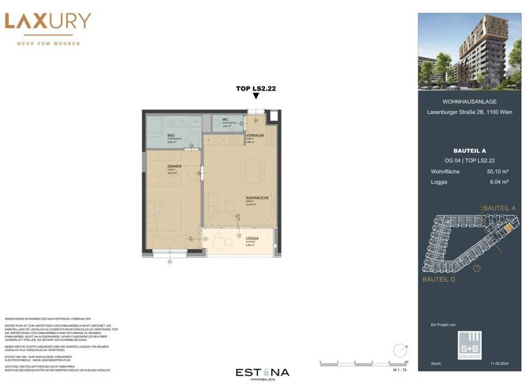 Wohnung zum Kauf - Erstbezug 360.000 € 2 Zimmer 50,1 m² 4. Geschoss Laxenburger Straße Wien 1100