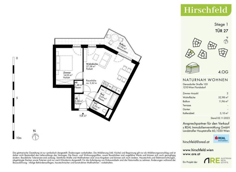 Wohnung zum Kauf - Erstbezug 325.000 € 2 Zimmer 53 m² 4. Geschoss Wien 1210