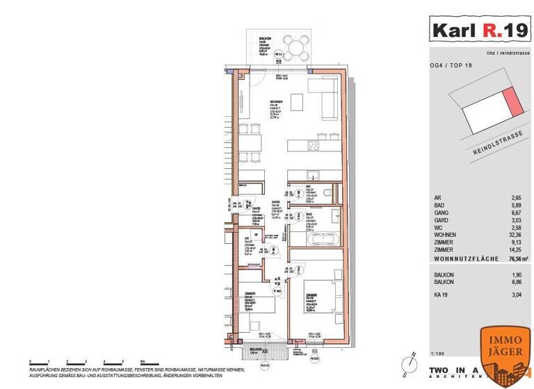 Wohnung zum Kauf - Erstbezug 544.000 € 3 Zimmer 76,6 m² 4. Geschoss frei ab 01.12.2026 Reindlstraße 19 Urfahr Linz 4040