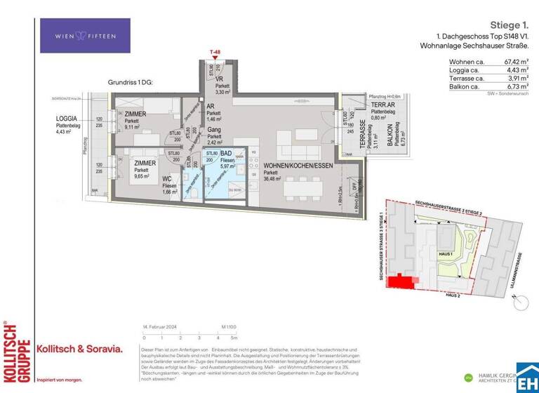 Wohnung zum Kauf - Erstbezug 681.700 € 3 Zimmer 67,4 m² 5. Geschoss Sechshauser Straße Wien 1150